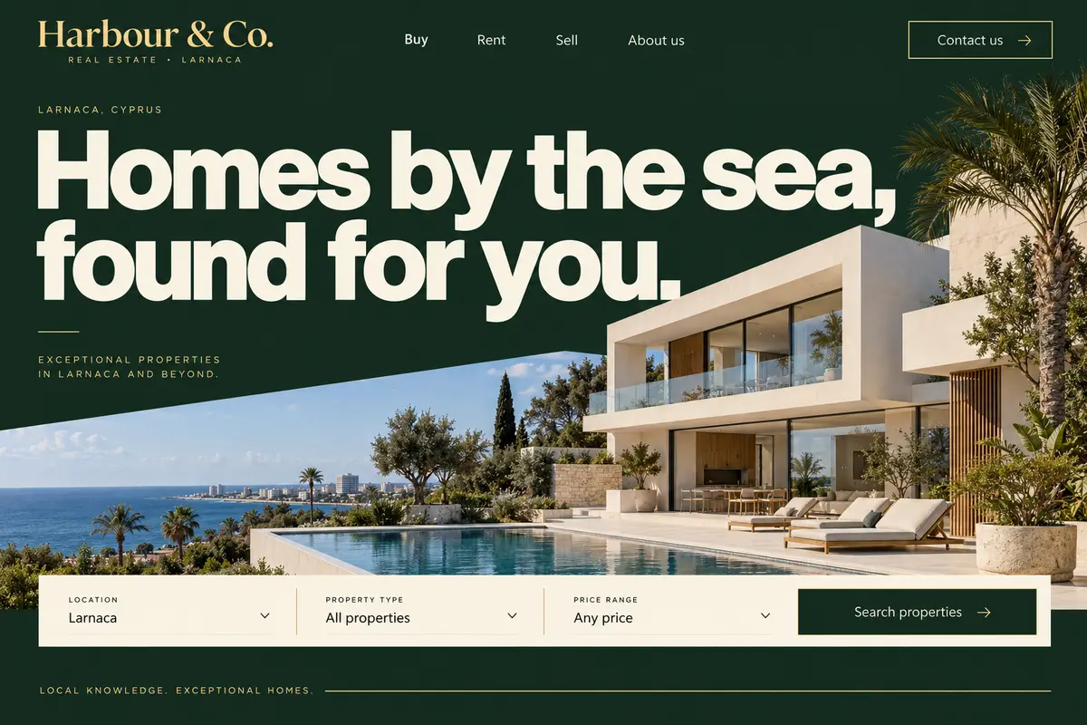 Website design concept for Harbour & Co., Real estate agency in Larnaca