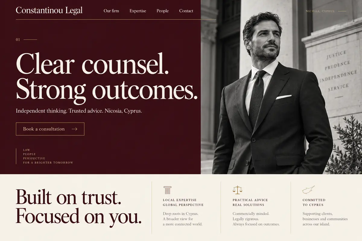 Website design concept for Constantinou Legal, Law firm in Nicosia